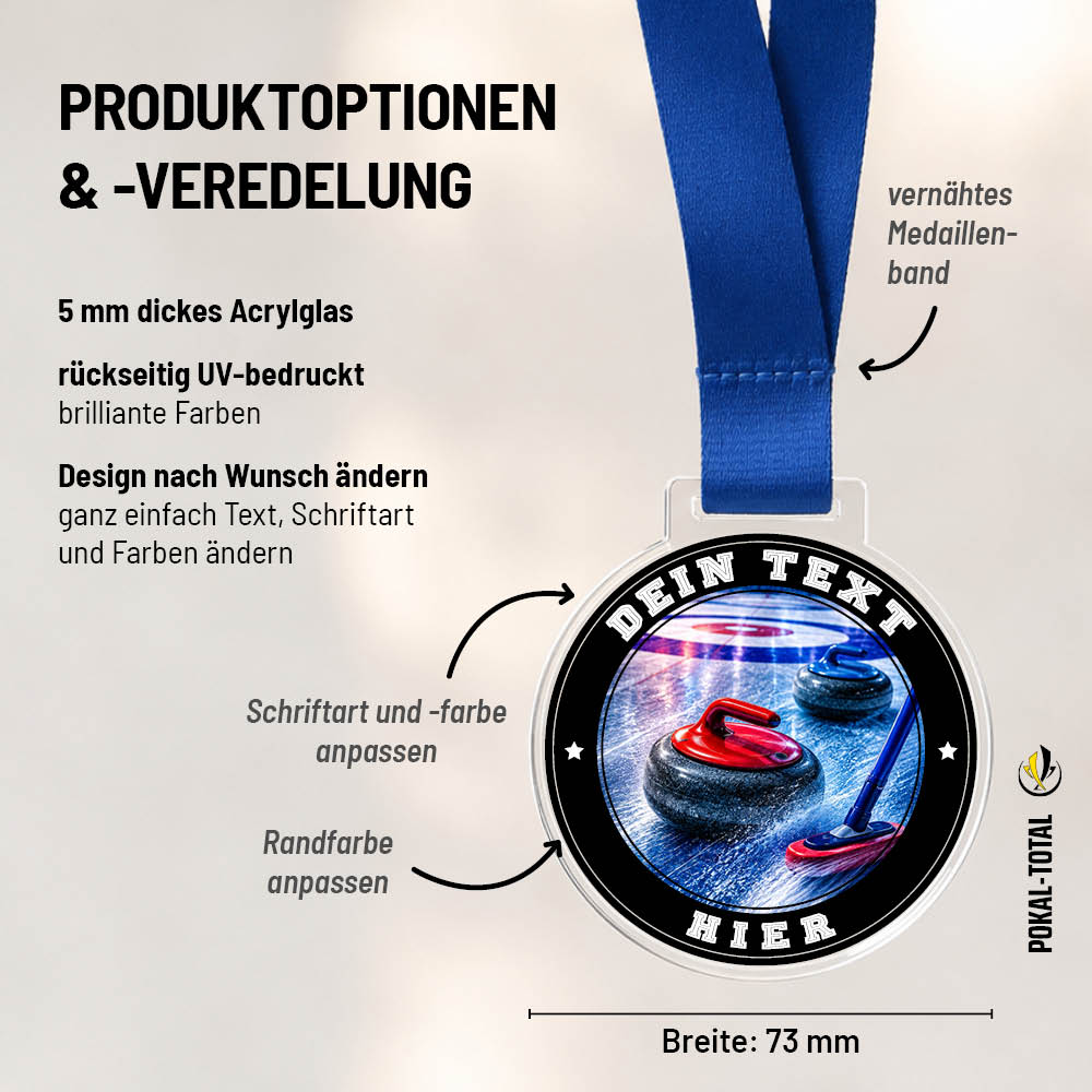 Maßübersicht der Signature Medaille Curling Wettkampf