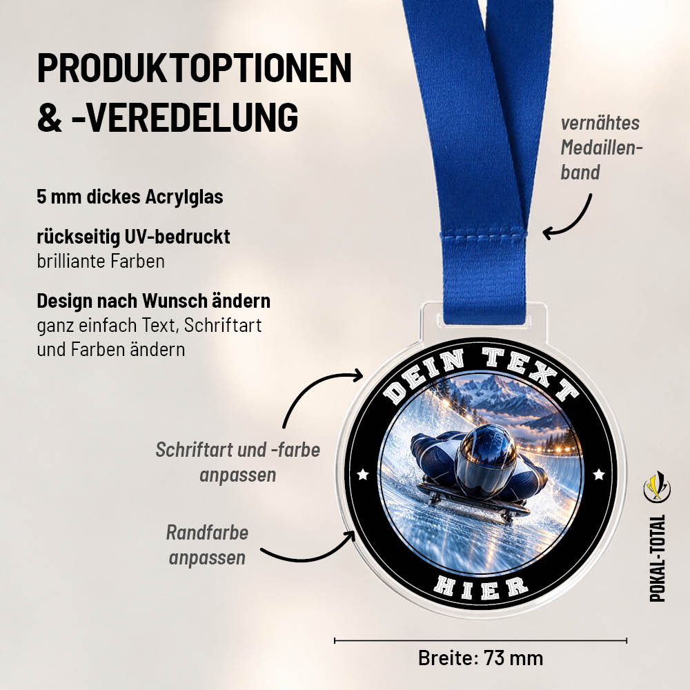 Maßübersicht der Signature Medaille Rodeln