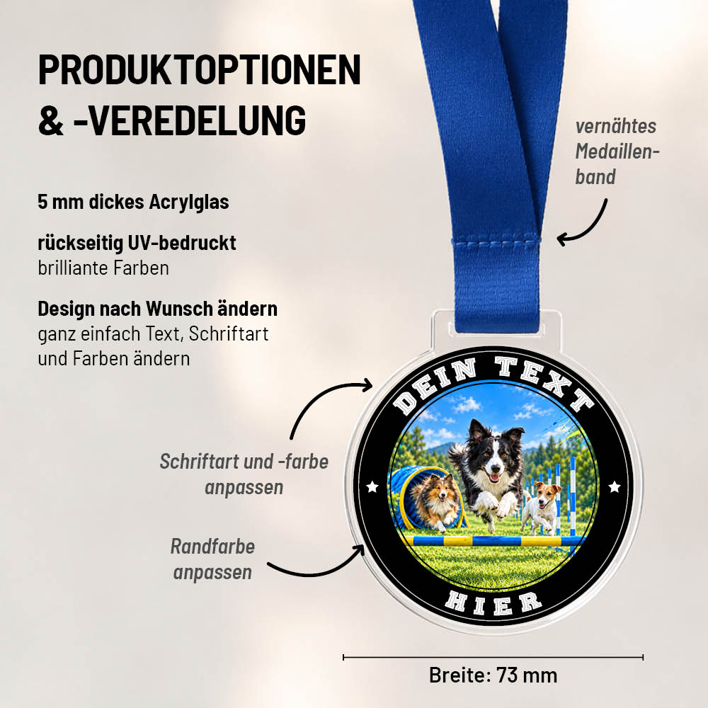 Maßübersicht und Gestaltungsoptionen der Signature Medaille Agility