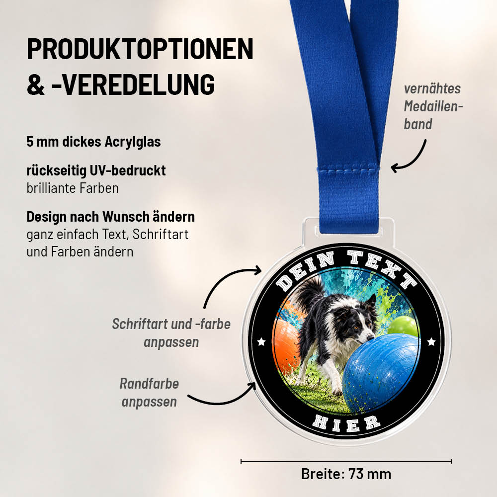 Maßübersicht und Gestaltungsoptionen der Signature Medaille Treibball