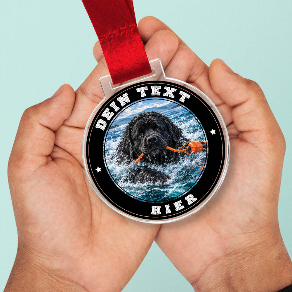 Signature Medaille Wasserarbeit in Händen als Größenvergleich