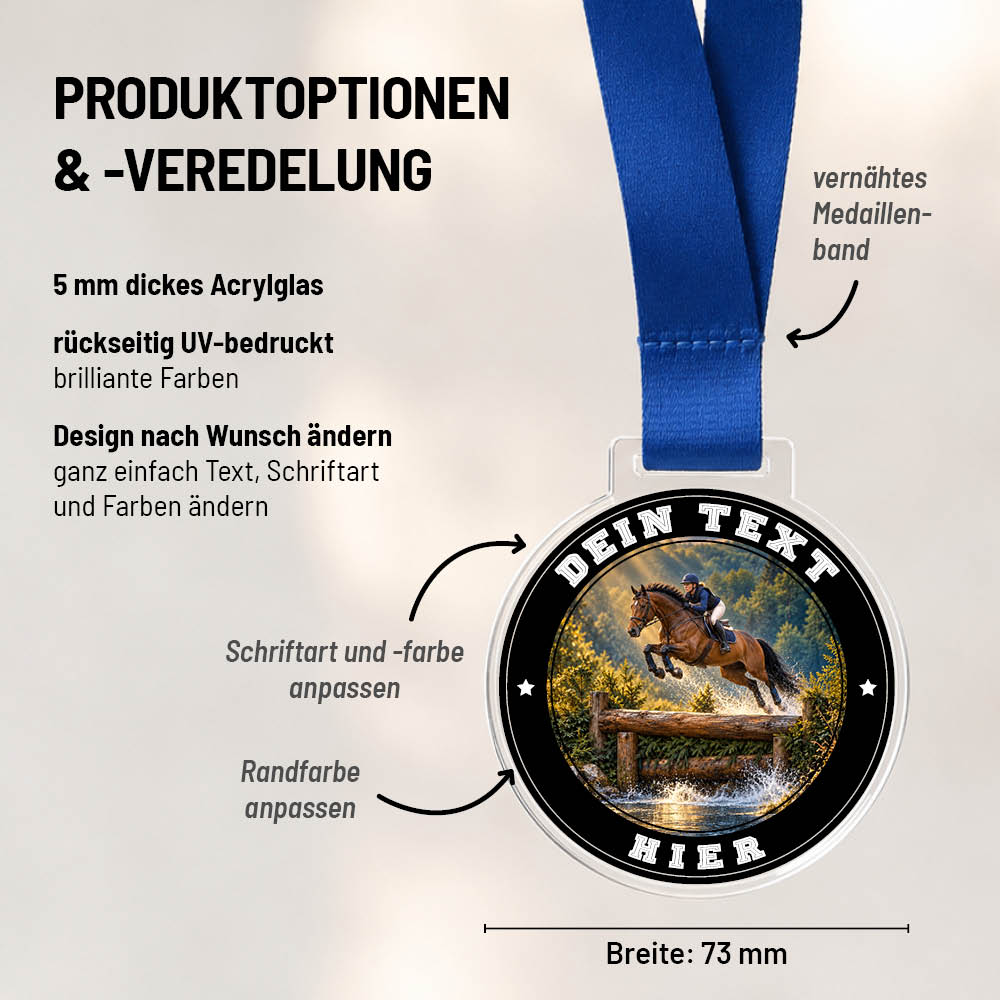 Maßübersicht und Gestaltungsoptionen der Signature Medaille Vielseitigkeitsreiten
