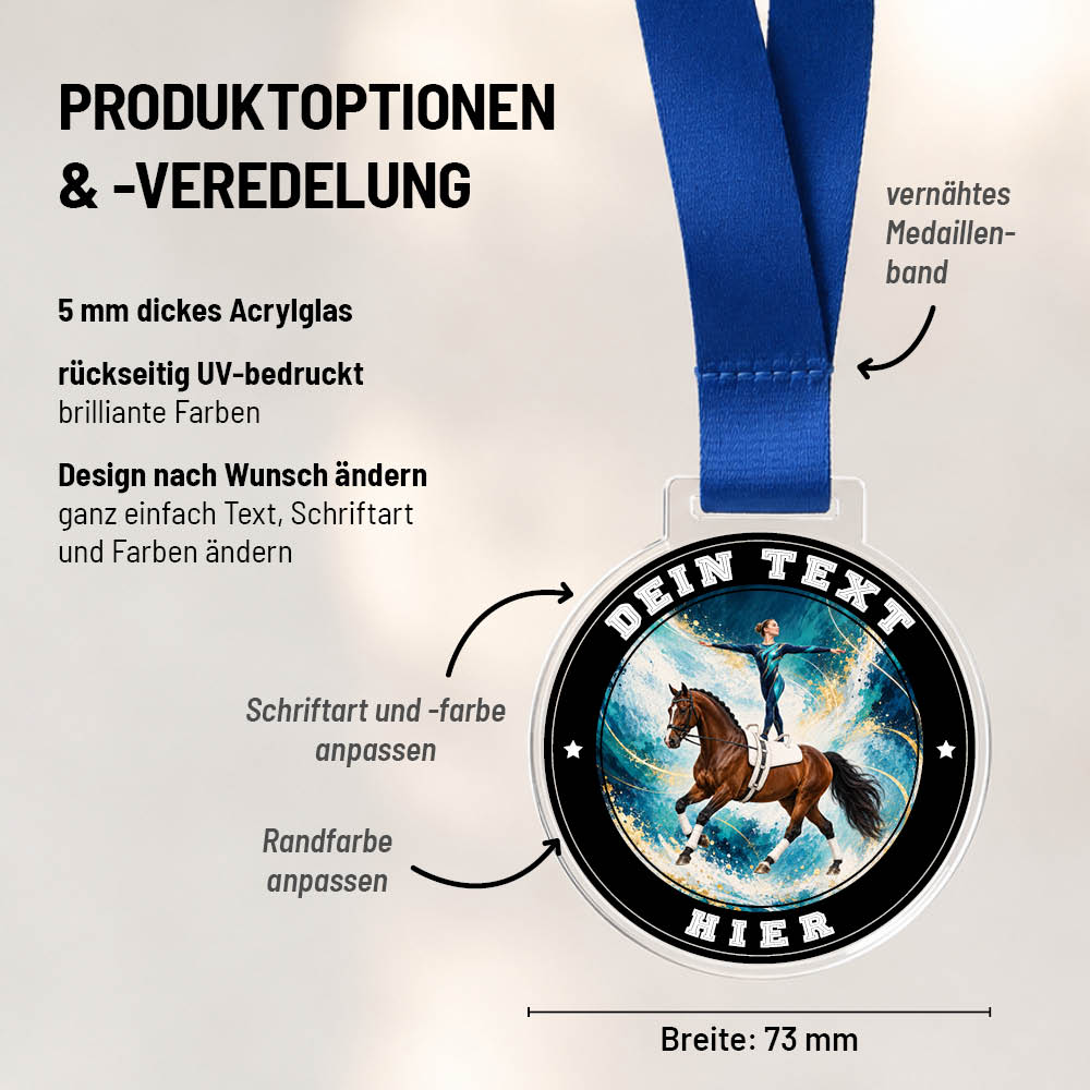 Maßübersicht und Gestaltungsoptionen der Signature Medaille Voltigieren