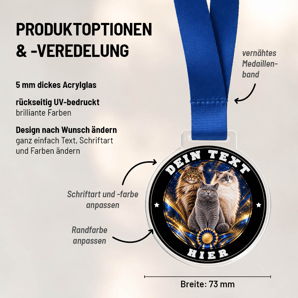 Maßübersicht und Gestaltungsoptionen der Signature Medaille Katzenausstellungen