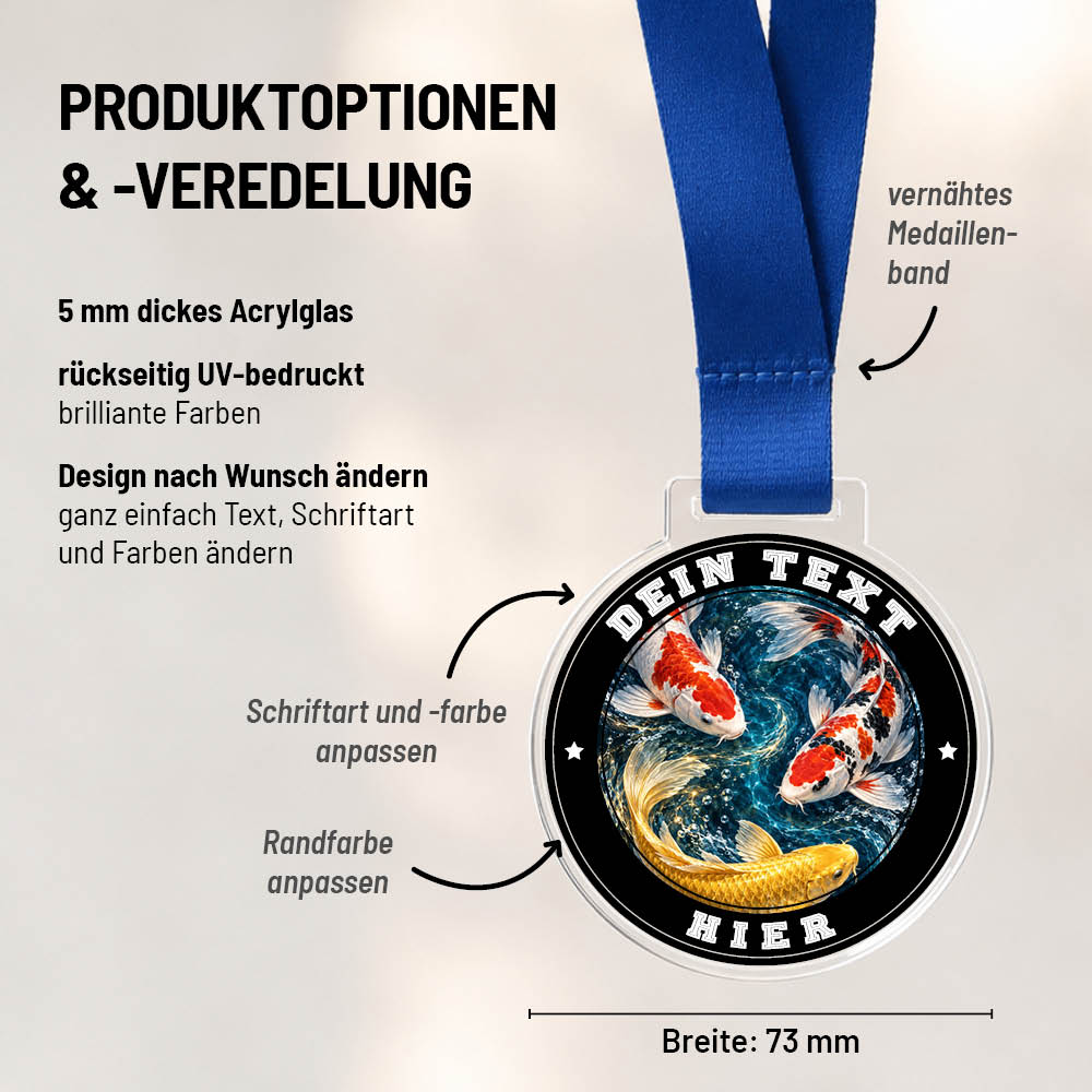 Maßübersicht und Gestaltungsoptionen der Signature Medaille Koi