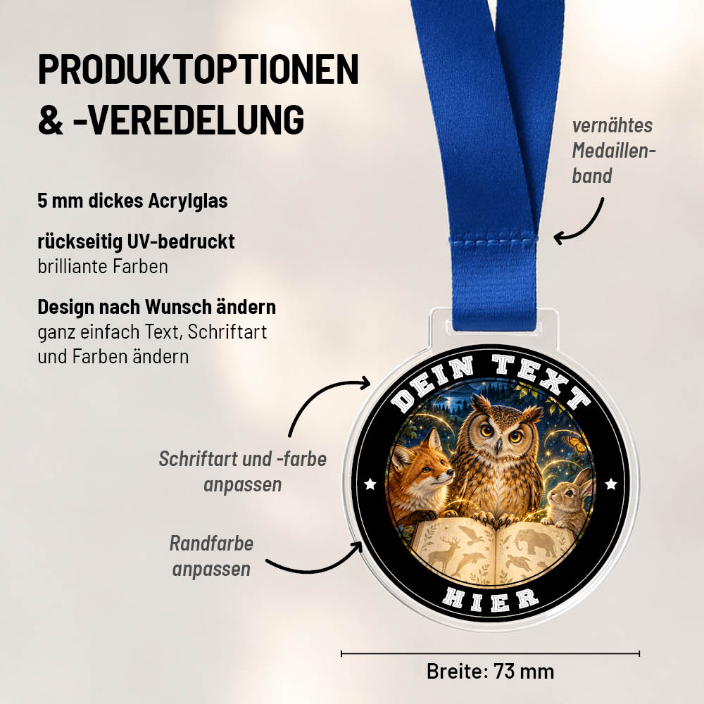 Maßübersicht und Gestaltungsoptionen der Signature Medaille Tierquiz