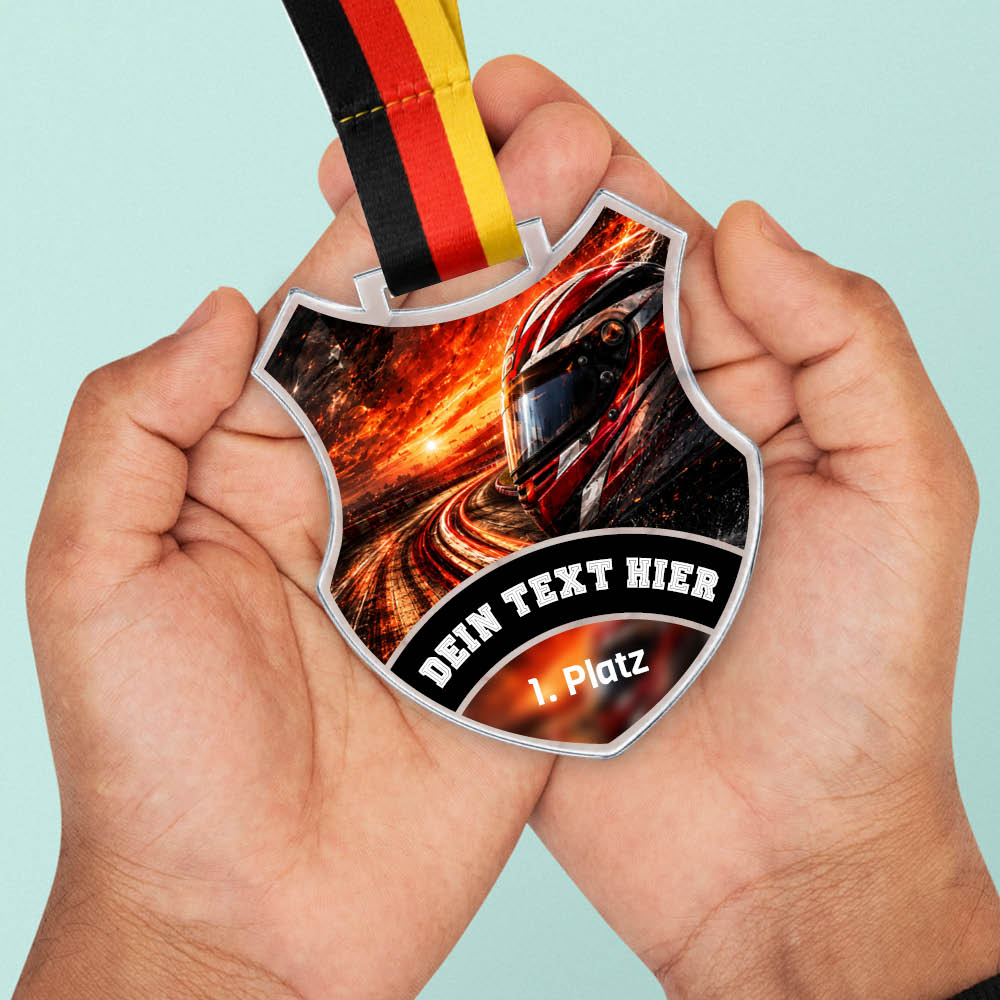 Wappen-Medaille Rennsport aus Acrylglas – Größenansicht der Medaille