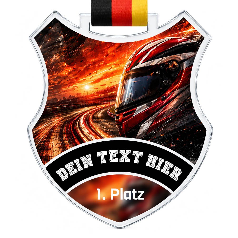 Wappen-Medaille Rennsport aus Acrylglas – Produktansicht