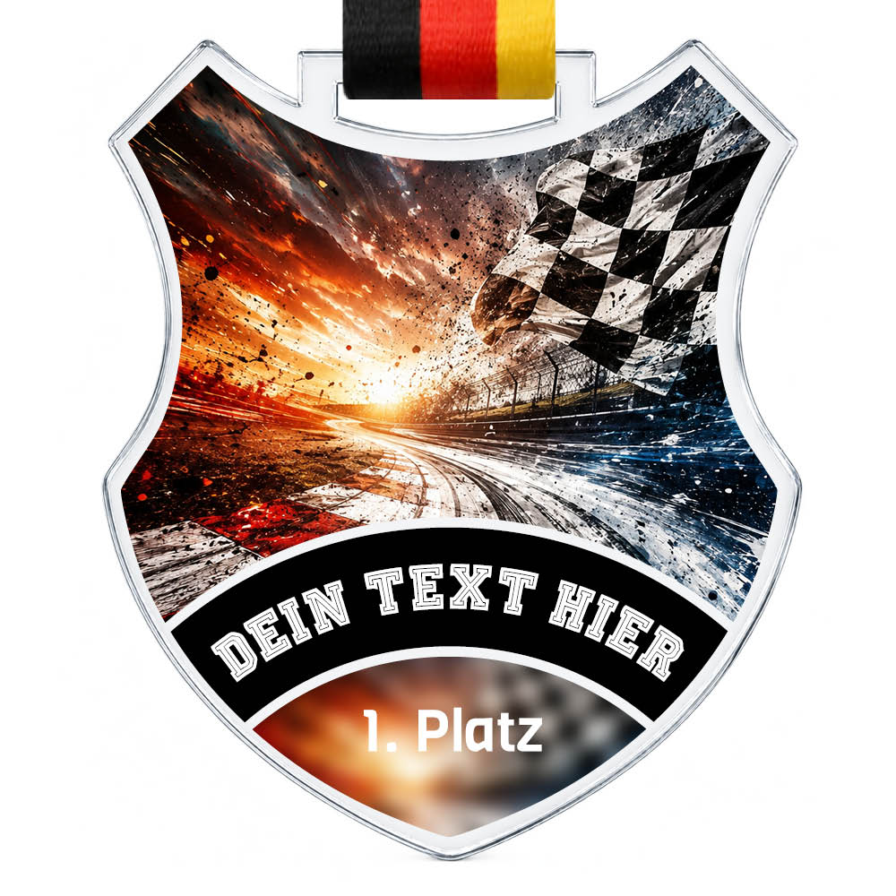 Wappen-Medaille Racing aus Acrylglas – Produktansicht