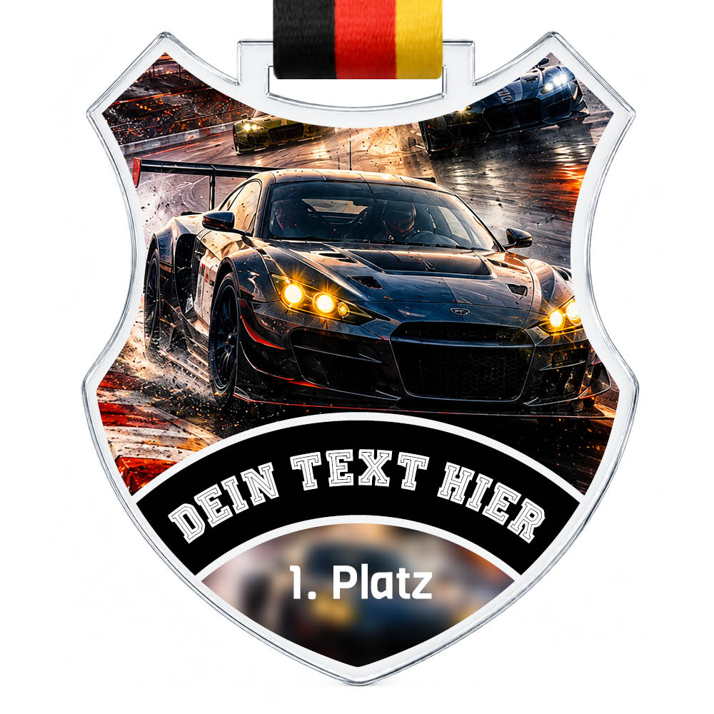 Wappen-Medaille GT Sportwagen aus Acrylglas – Produktansicht