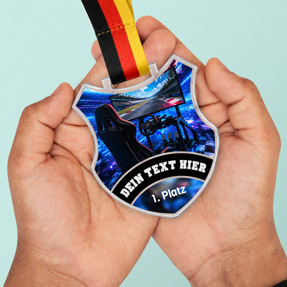 Wappen-Medaille Simracing aus Acrylglas – Größenansicht der Medaille