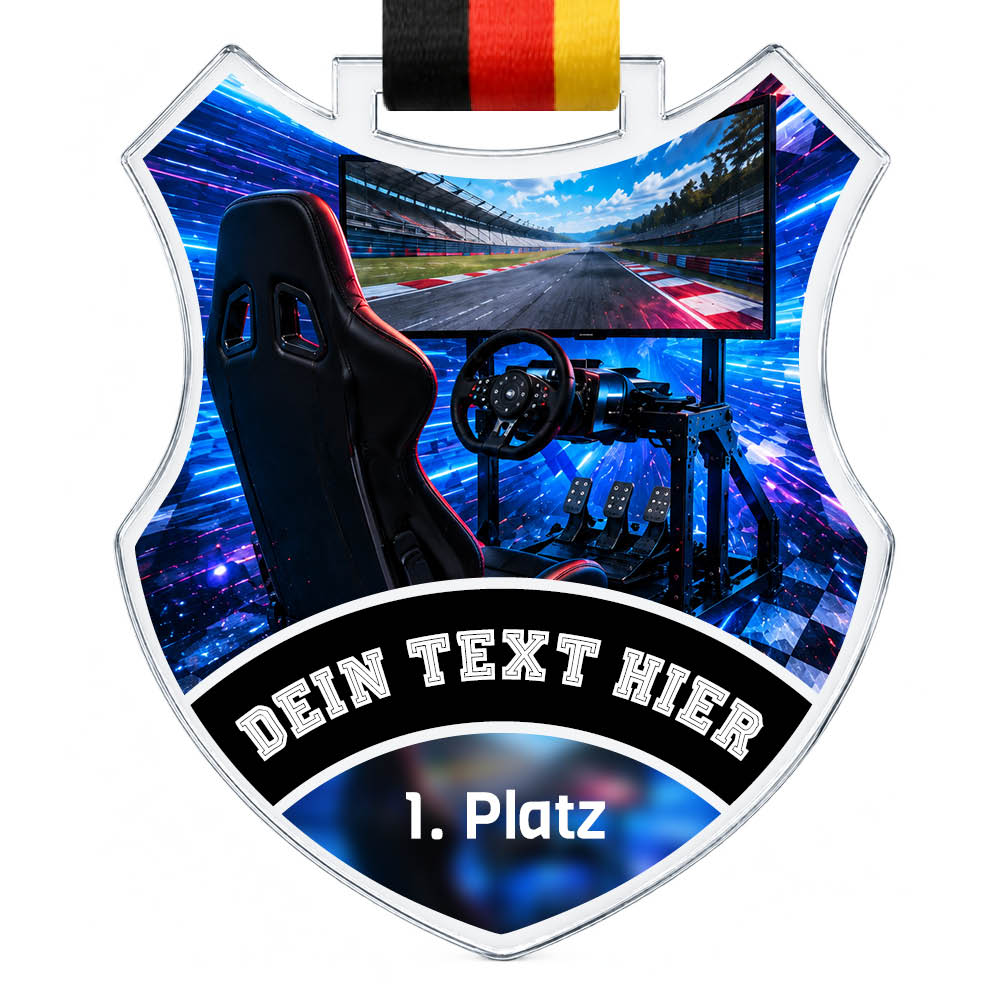 Wappen-Medaille Simracing aus Acrylglas – Produktansicht