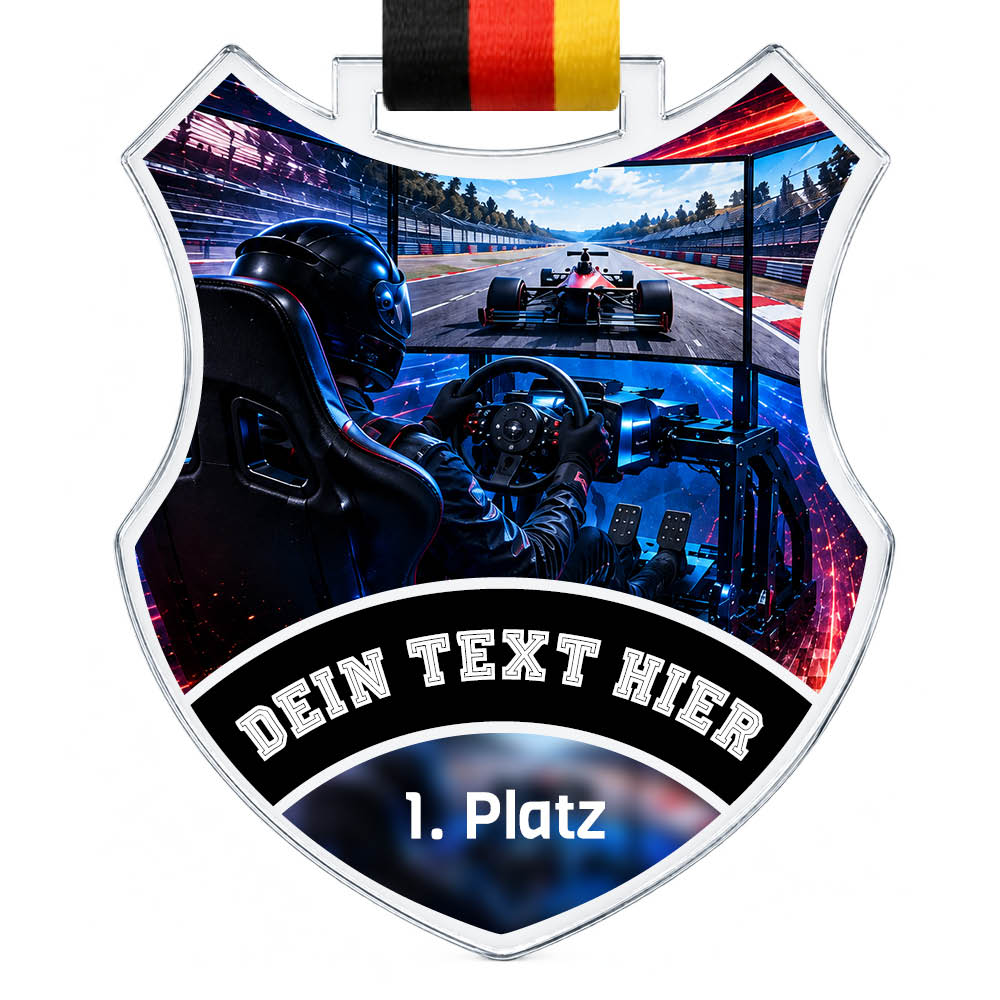 Wappen-Medaille E-Racing aus Acrylglas – Produktansicht