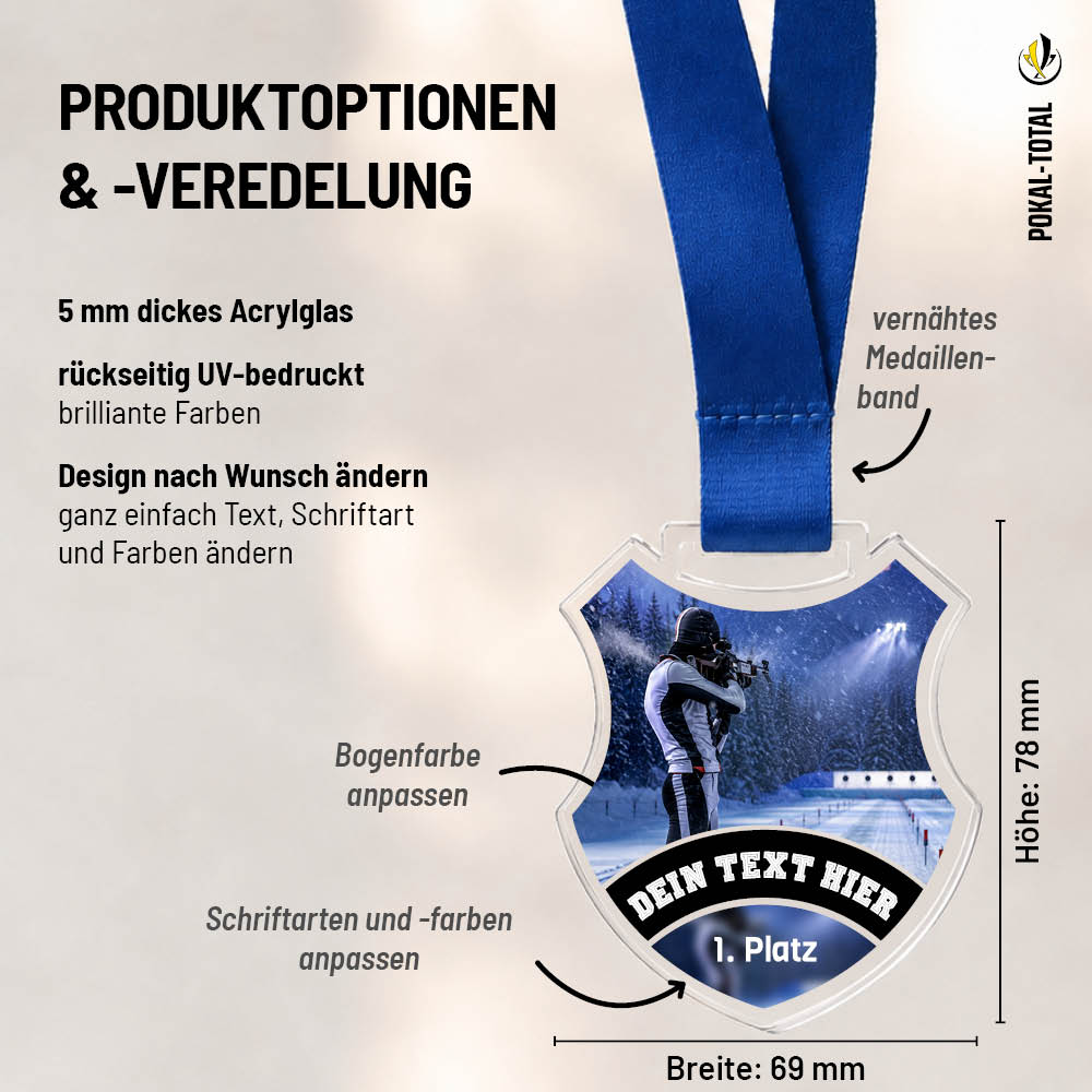 Maßübersicht der Signature Medaille Biathlon Schießen