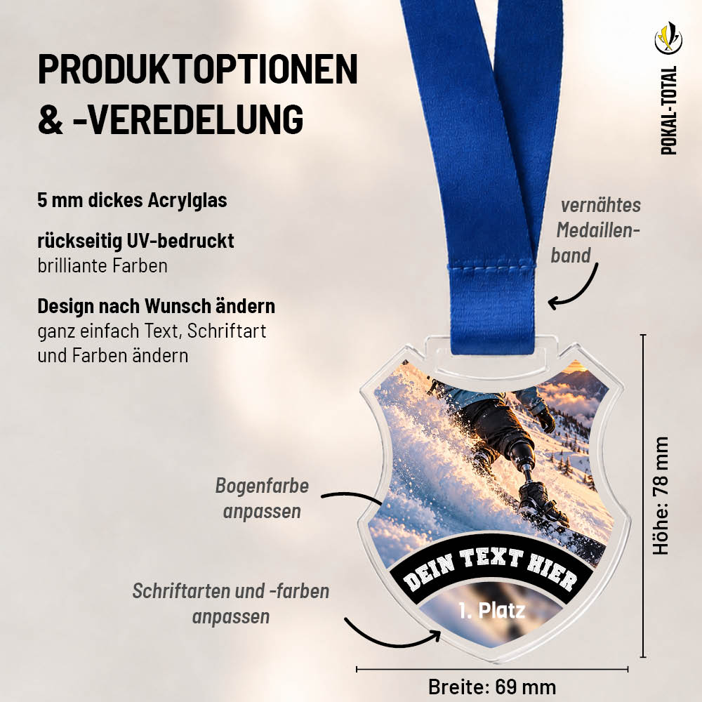 Maßübersicht der Signature Medaille Para Snowboard