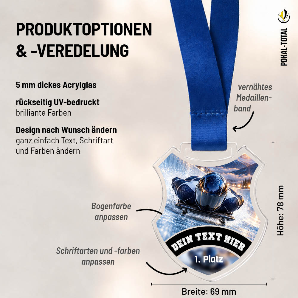 Maßübersicht der Signature Medaille Rodeln