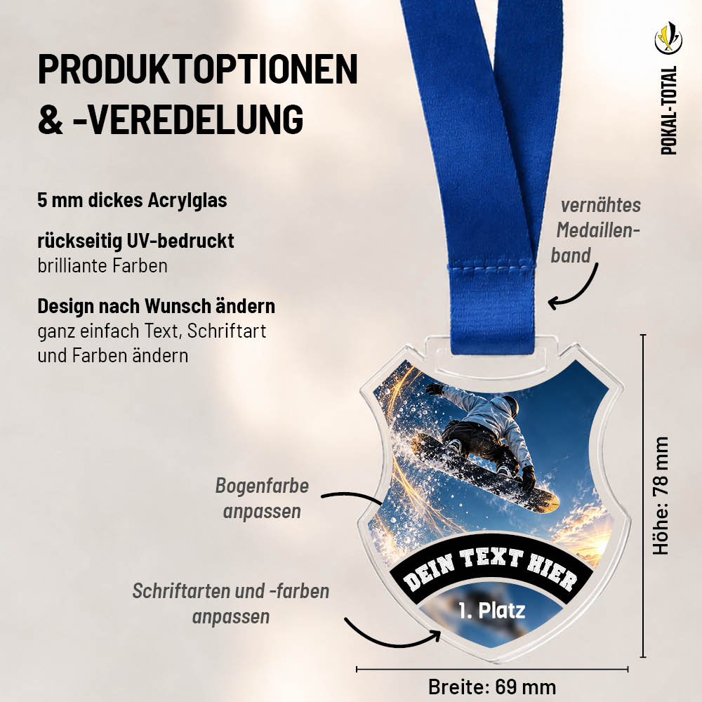 Maßübersicht der Signature Medaille Snowboardspringen