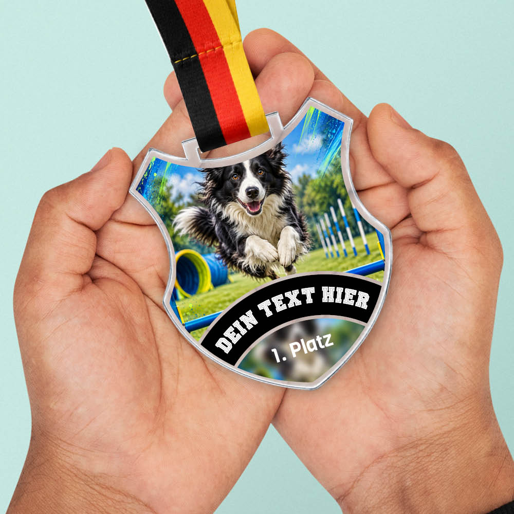 Wappen Medaille Agility mit Border Collie – weitere Ansicht