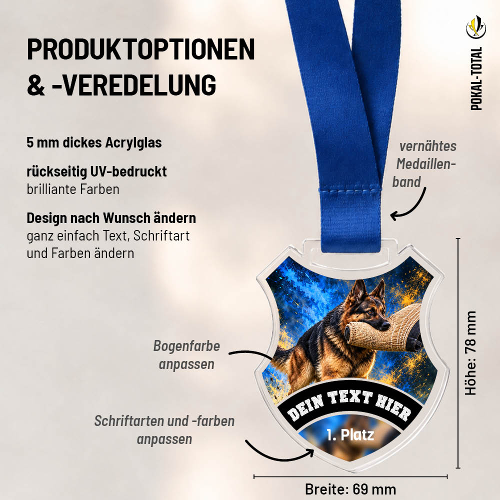 Maßübersicht der Wappen Medaille Gebrauchshundesport