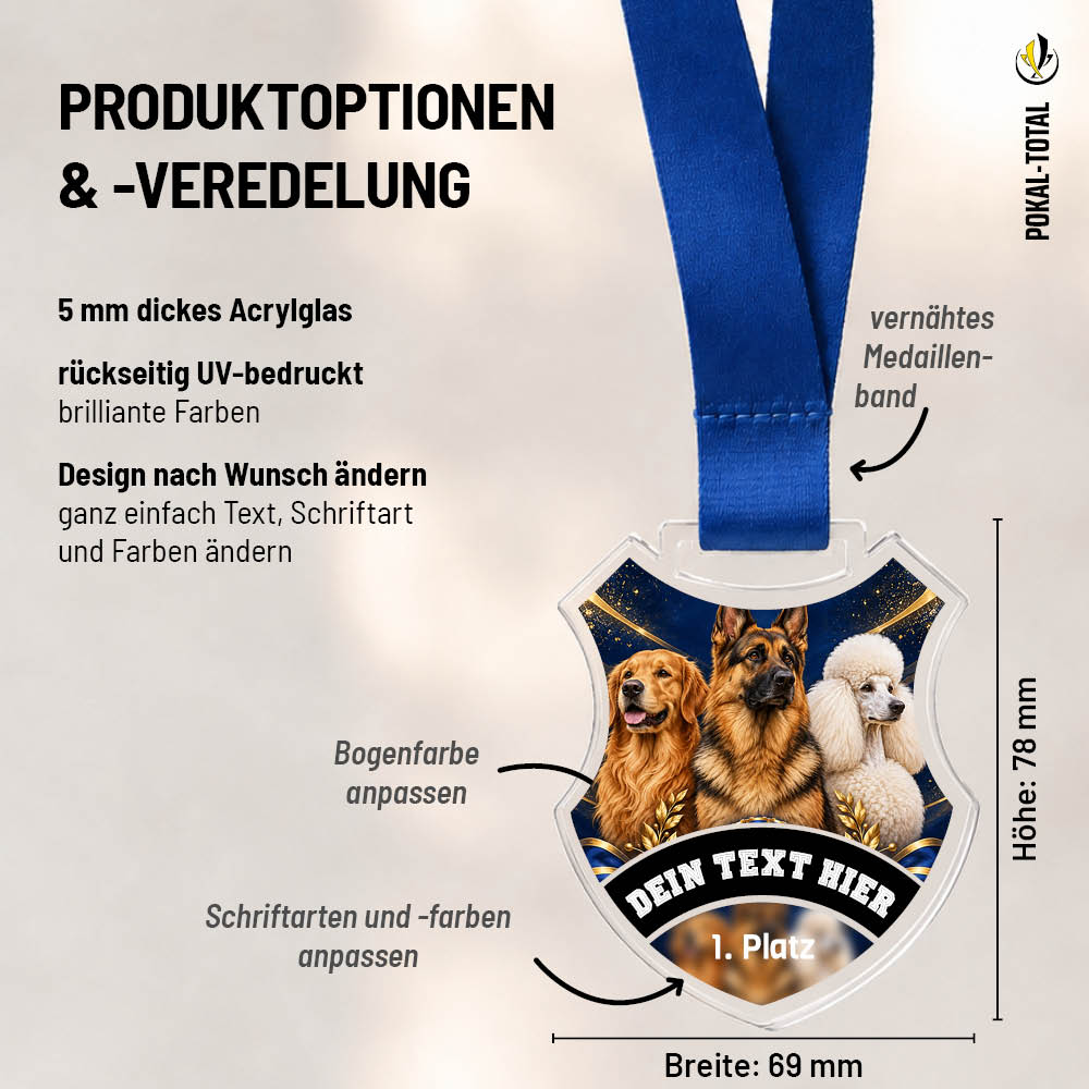 Maßübersicht der Wappen Medaille Hundeausstellungen