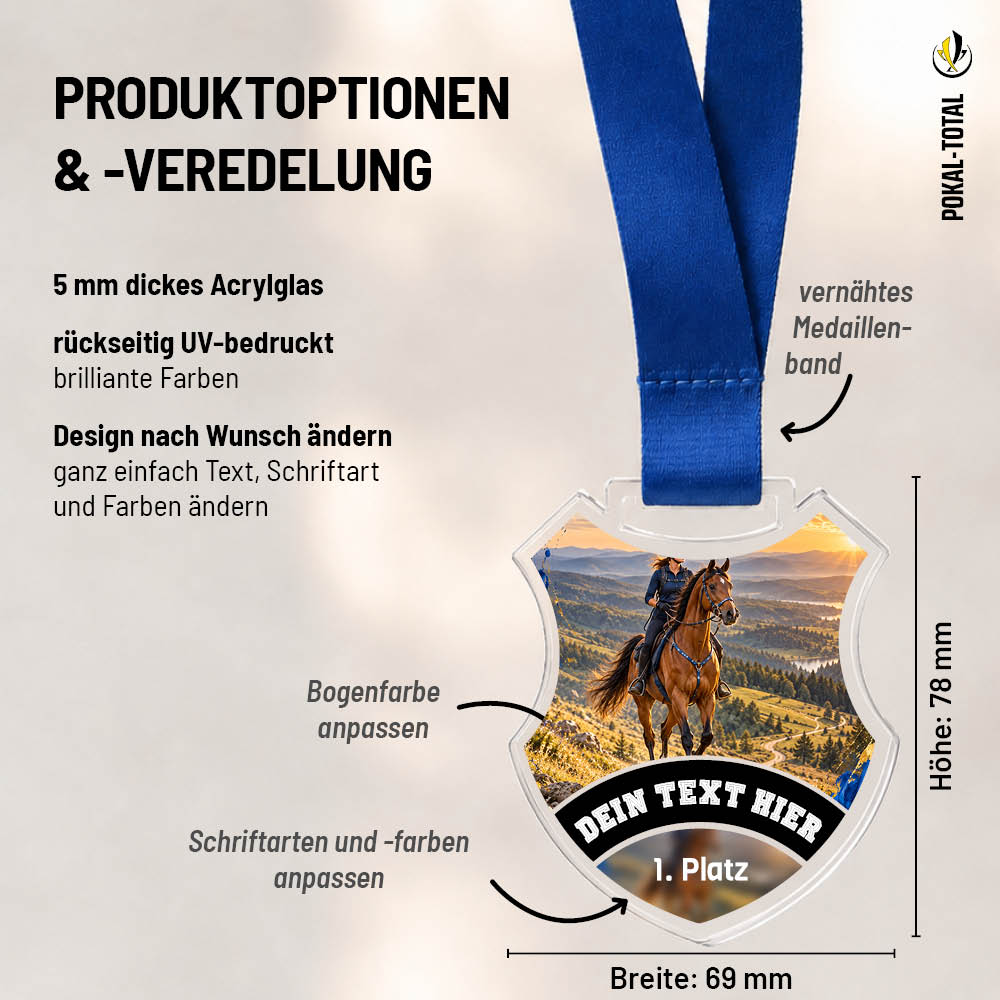 Maßübersicht der Wappen Medaille Distanzreiten