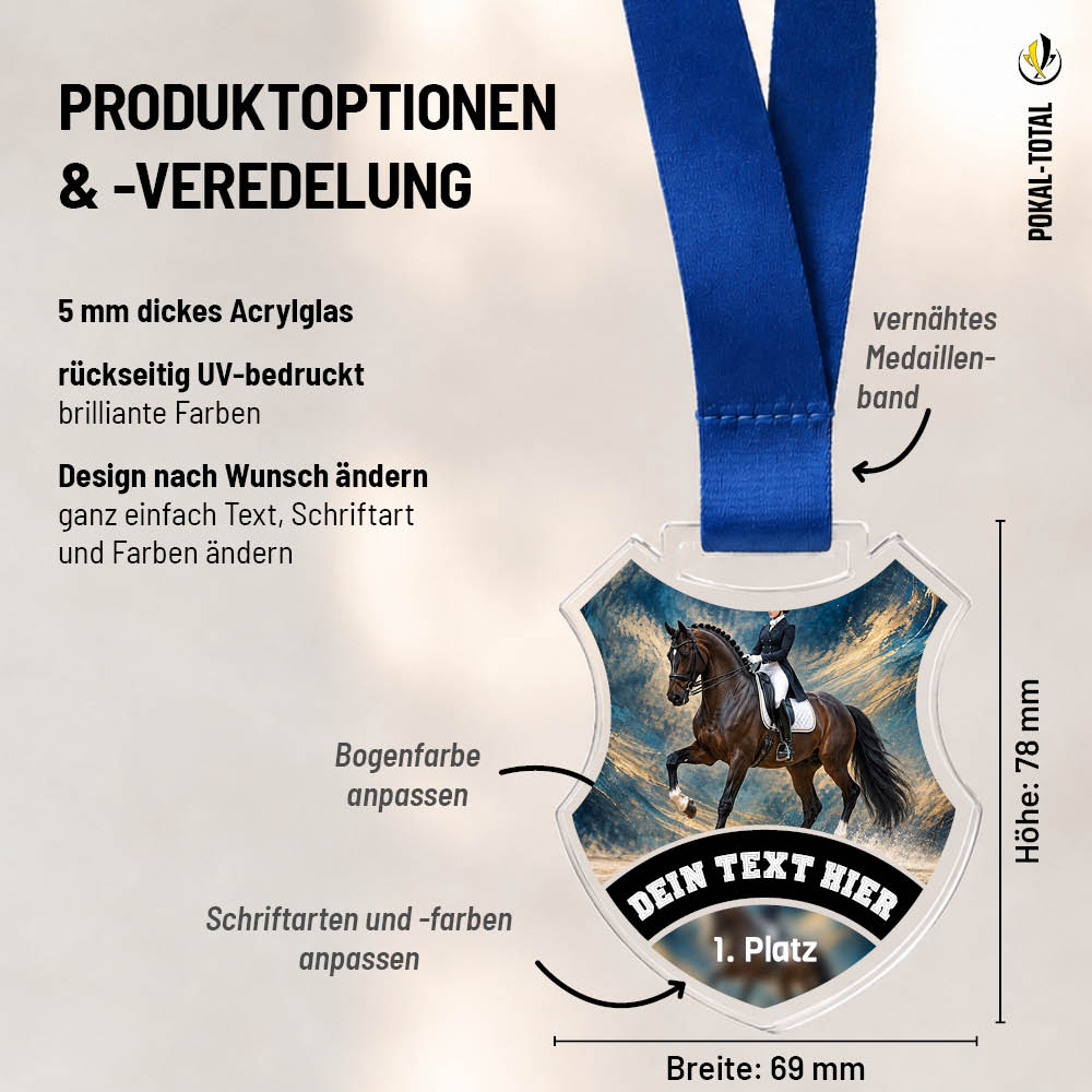 Maßübersicht der Wappen Medaille Dressurreiten