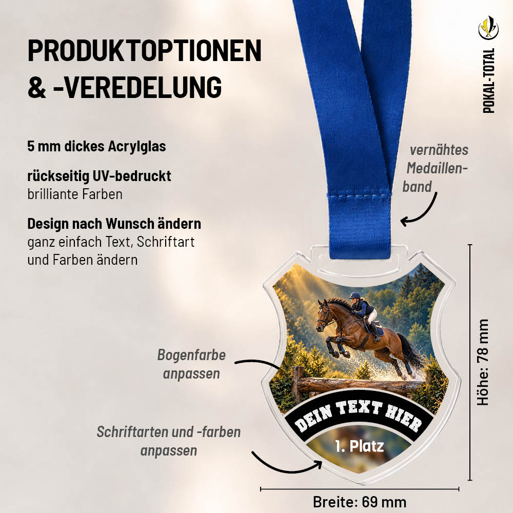 Maßübersicht der Wappen Medaille Vielseitigkeitsreiten