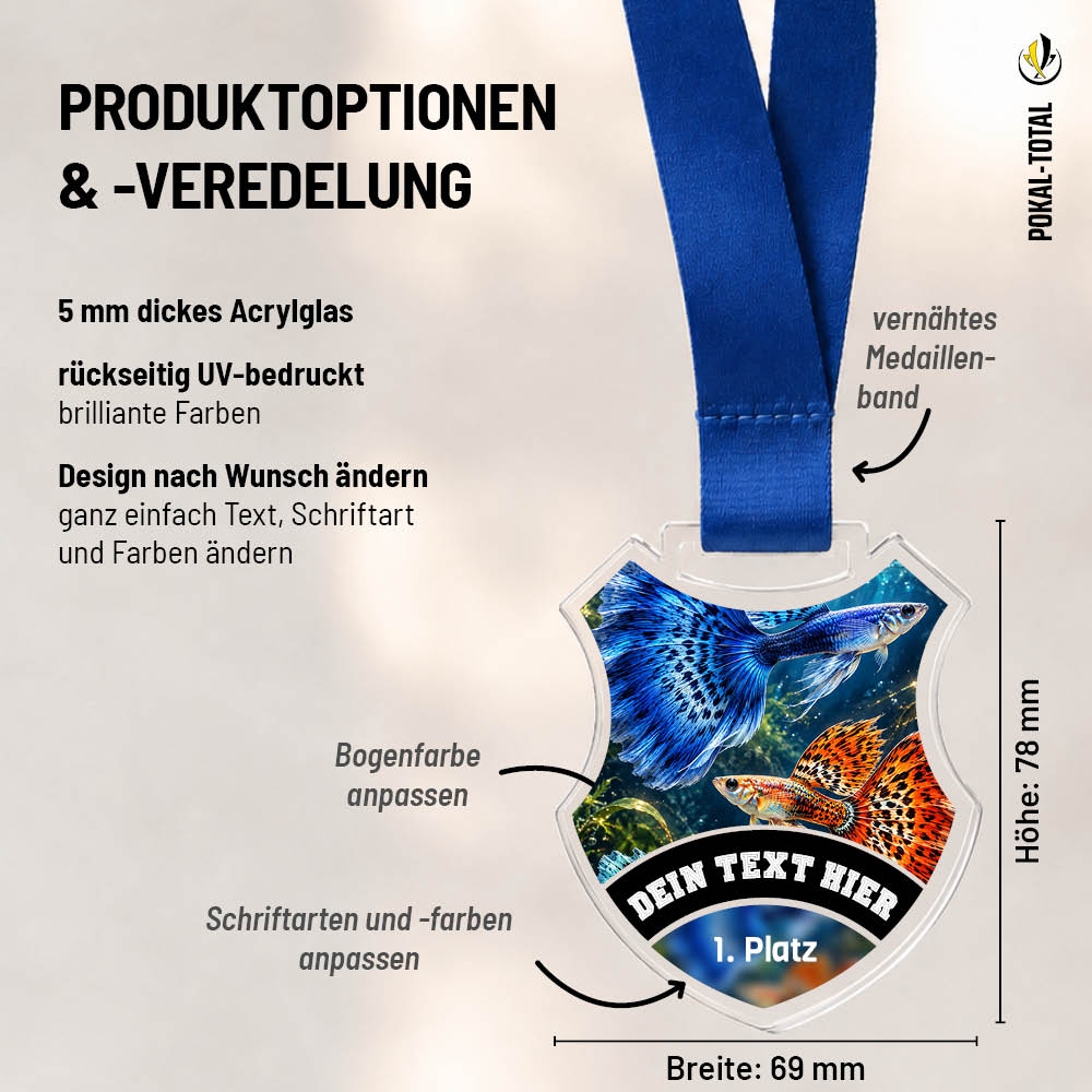 Maßübersicht der Wappen Medaille Guppy-Ausstellung