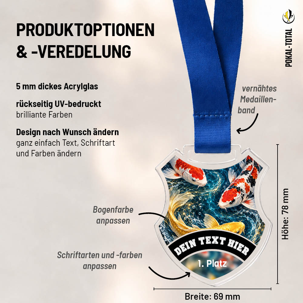 Maßübersicht der Wappen Medaille Koi