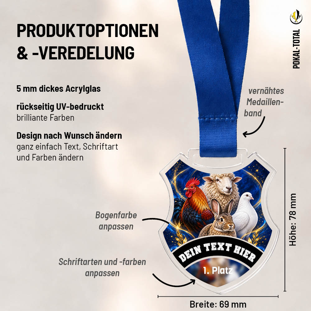 Maßübersicht der Wappen Medaille Tierzucht & Tierschauen