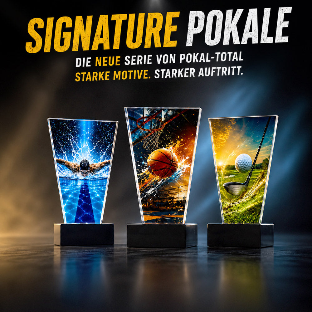 Signature Glaspokal Serie mit verschiedenen Motorsportmotiven